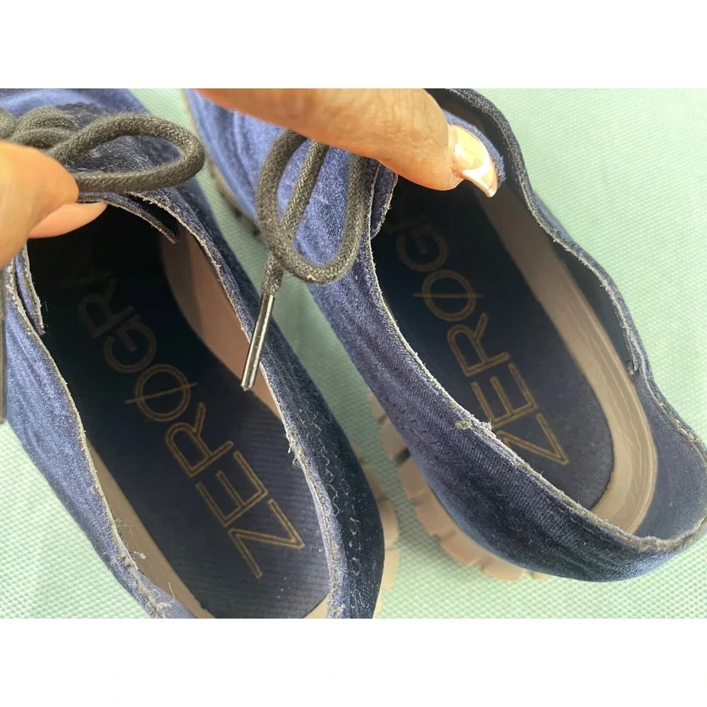 Cole Haan Grand OS Wingtip Oxford Men 7.5 M Dress Shoes Navy Blue Velvet Lace Up